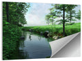Tranquil Meadow Stream with Wildflowers Wall Art