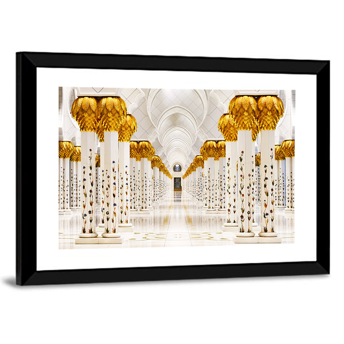 Sheikh Zayed Grand Mosque Colonnade Wall Art as a framed print
