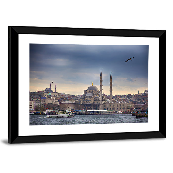 Istanbul Skyline with New Mosque Wall Art as a framed print
