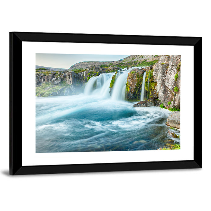 Dynjandi Waterfall Mist and Moss Wall Art as a framed print