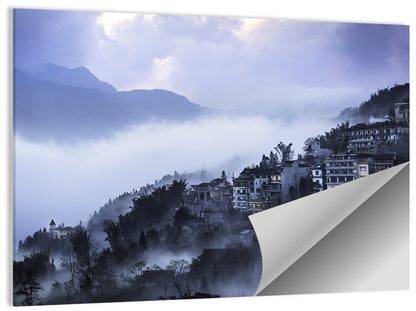 Misty Hillside Town Wall Art