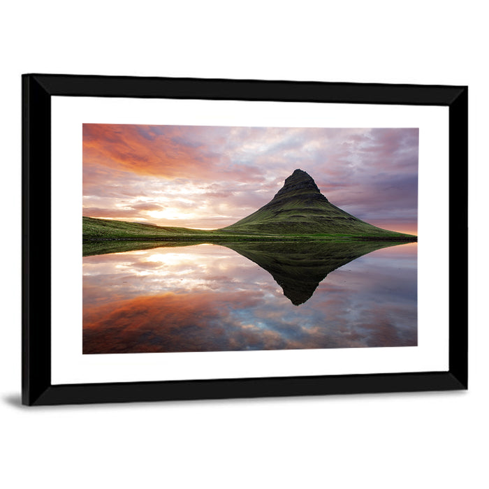 Kirkjufell Sunset Reflection Wall Art as a framed print