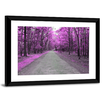 Magenta Autumn Forest Road Wall Art