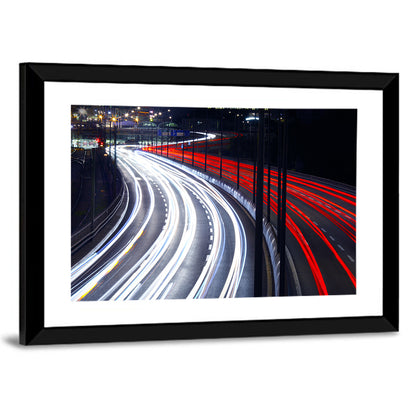 Night Highway Light Trails Wall Art
