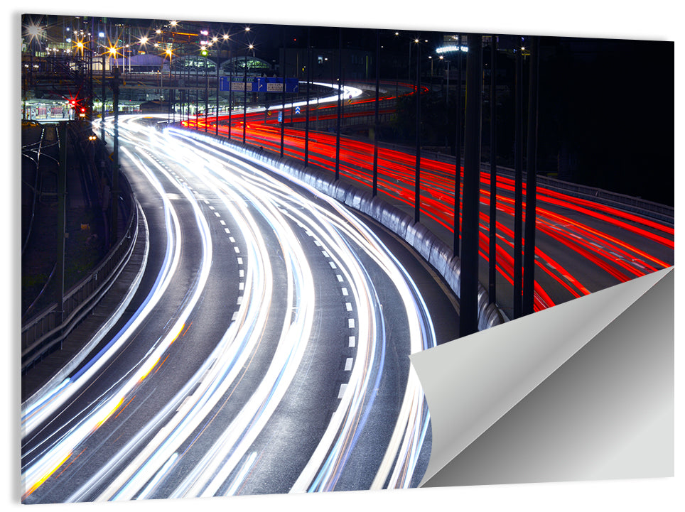 Night Highway Light Trails Wall Art