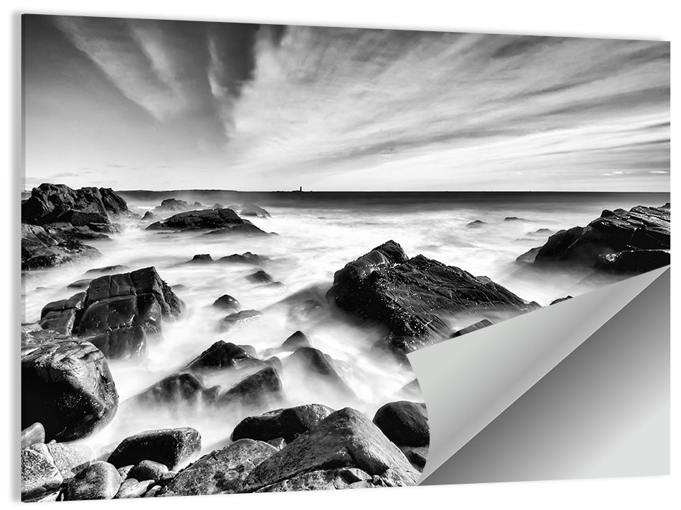 Maine Rocky Coast with Distant Lighthouse Wall Art