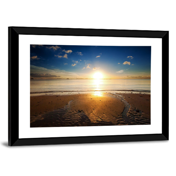 Sunrise Over Rippling Sand Wall Art as a framed print