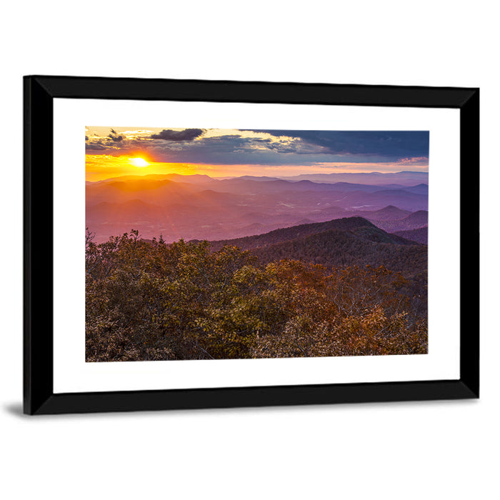 Blue Ridge Sunset Over Autumn Ridges Wall Art as a framed print