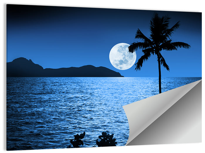 Moonlit Tropical Shore Silhouette Wall Art as a poster print