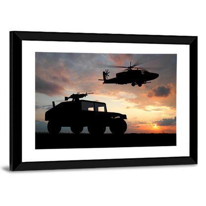 Helicopter and Humvee Silhouette Wall Art