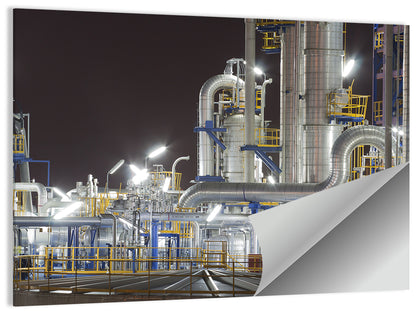 Night Refinery Pipes and Towers Wall Art