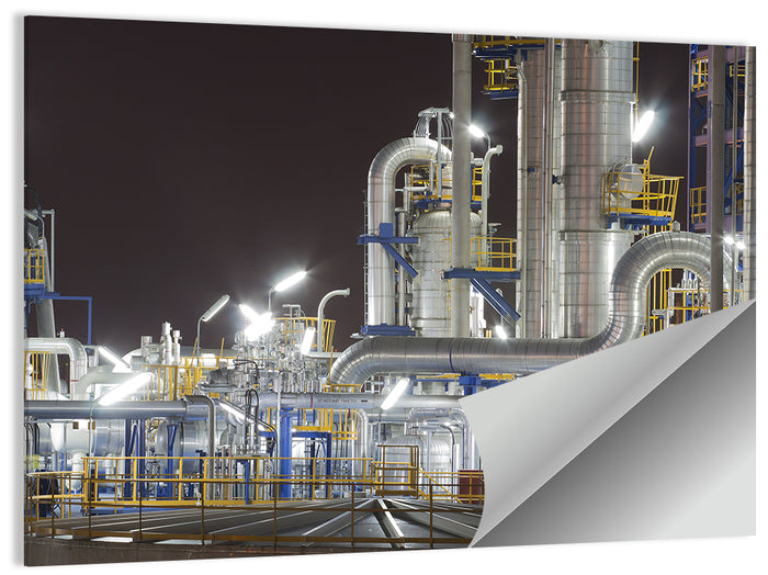 Night Refinery Pipes and Towers Wall Art as a poster print