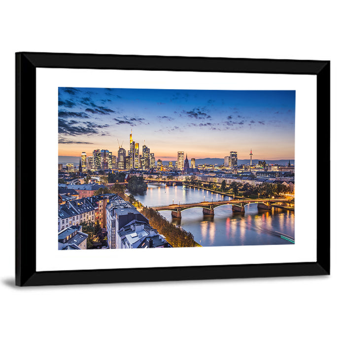 Frankfurt Twilight Skyline Wall Art as a framed print