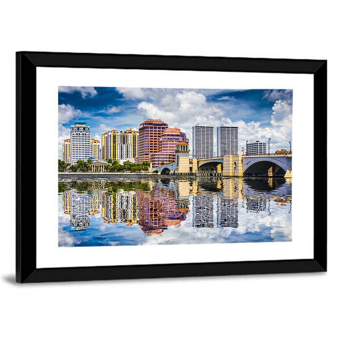 West Palm Beach Skyline Reflection Wall Art as a framed print