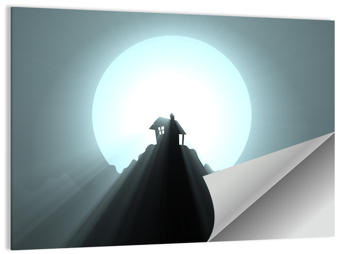 Moonlit Mountain Hut Wall Art as a poster print