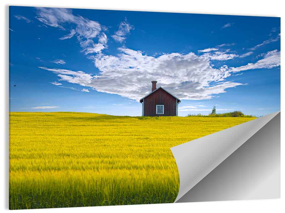 Red Barn in Golden Wheat Field Wall Art