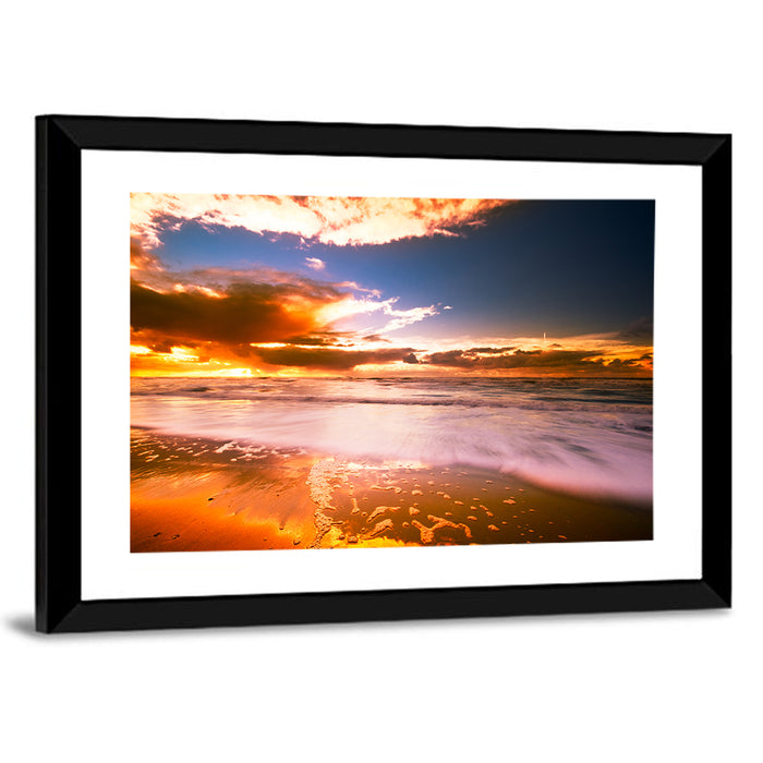 Golden Hour Beach Sunset Wall Art as a framed print