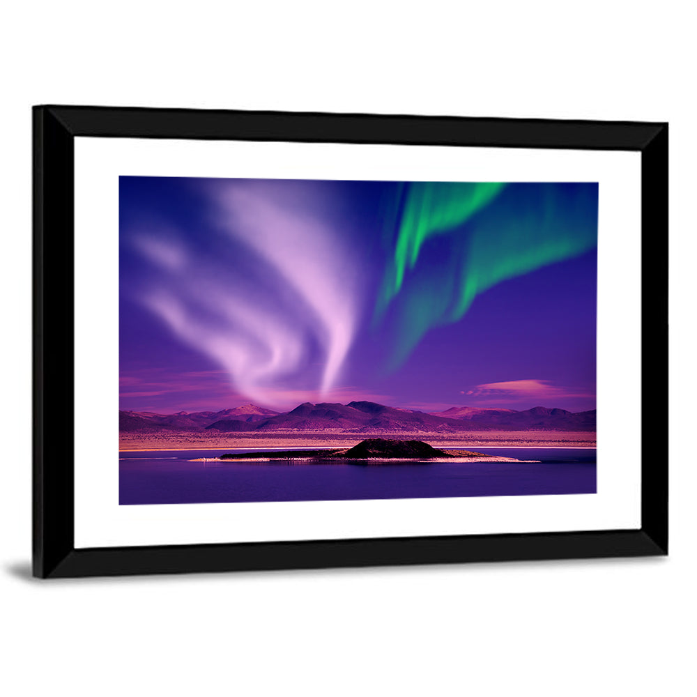 Violet Aurora Over Island Lake Wall Art