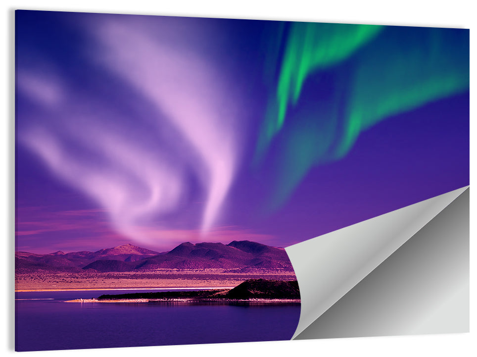 Violet Aurora Over Island Lake Wall Art