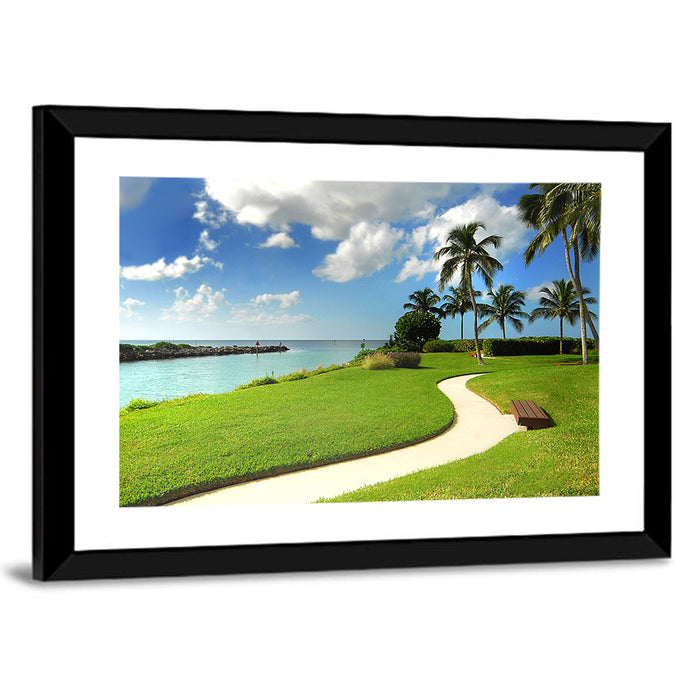 Tropical Coastal Pathway Wall Art as a framed print