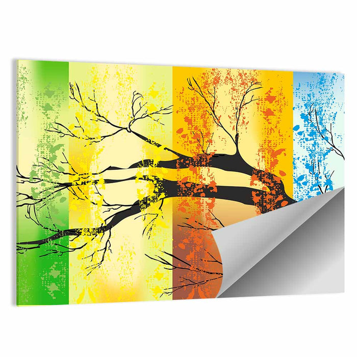 Four Seasons Tree Silhouette Wall Art as a poster print
