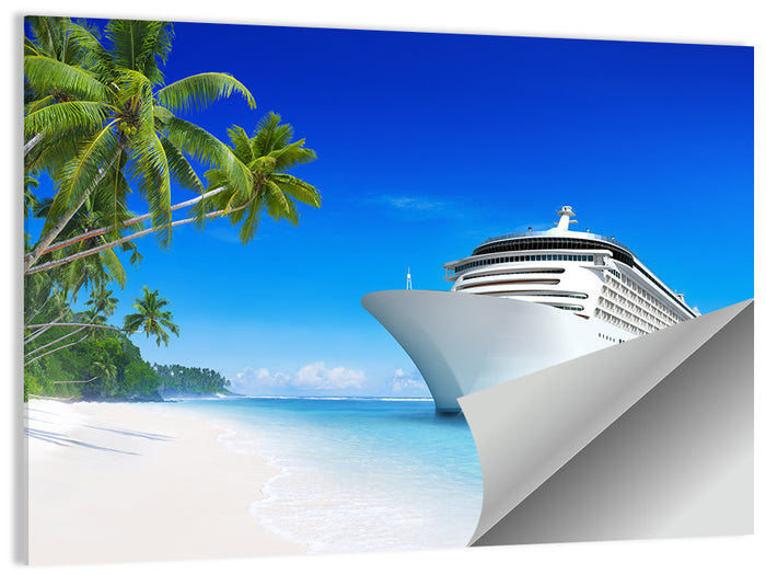 Cruise Ship Beside Tropical Beach Wall Art as a poster print