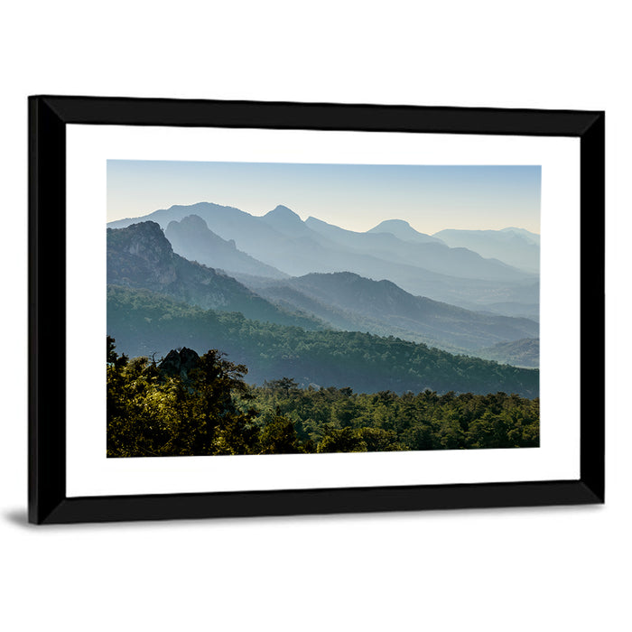 Misty Mountain Ridges Wall Art as a framed print
