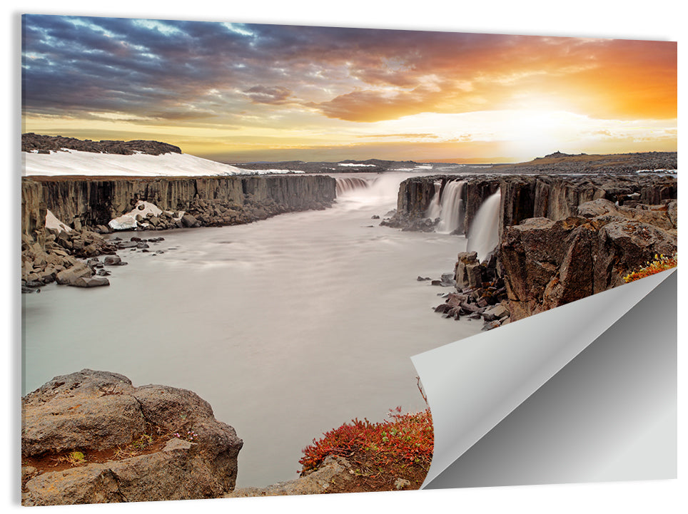 Selfoss Waterfall at Sunset Wall Art