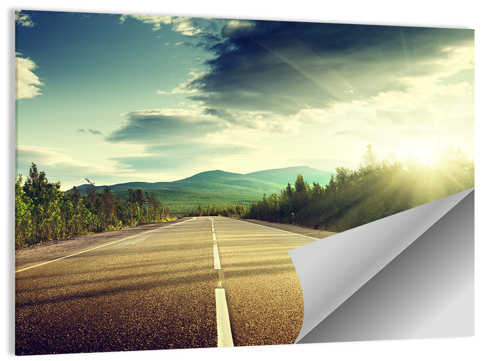 Sunlit Asphalt Road Wall Art