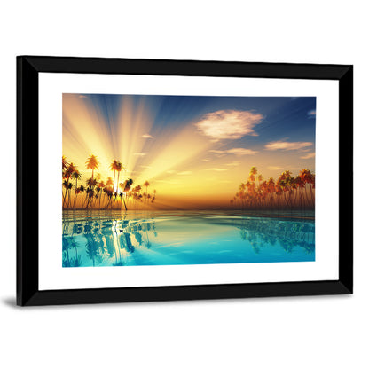 Turquoise Sunset Over Palm Island Wall Art