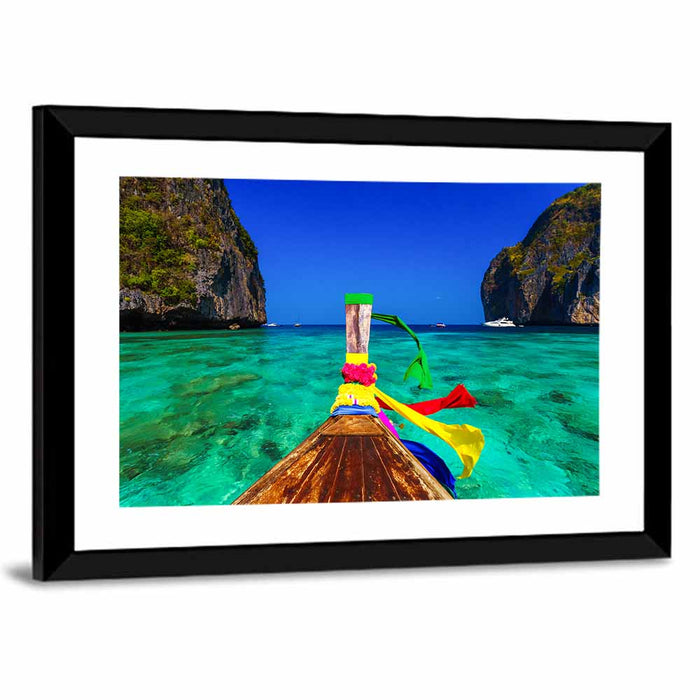 Maya Bay Long-tail Boat Wall Art as a framed print