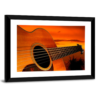 Sunset Acoustic Guitar Silhouette Wall Art
