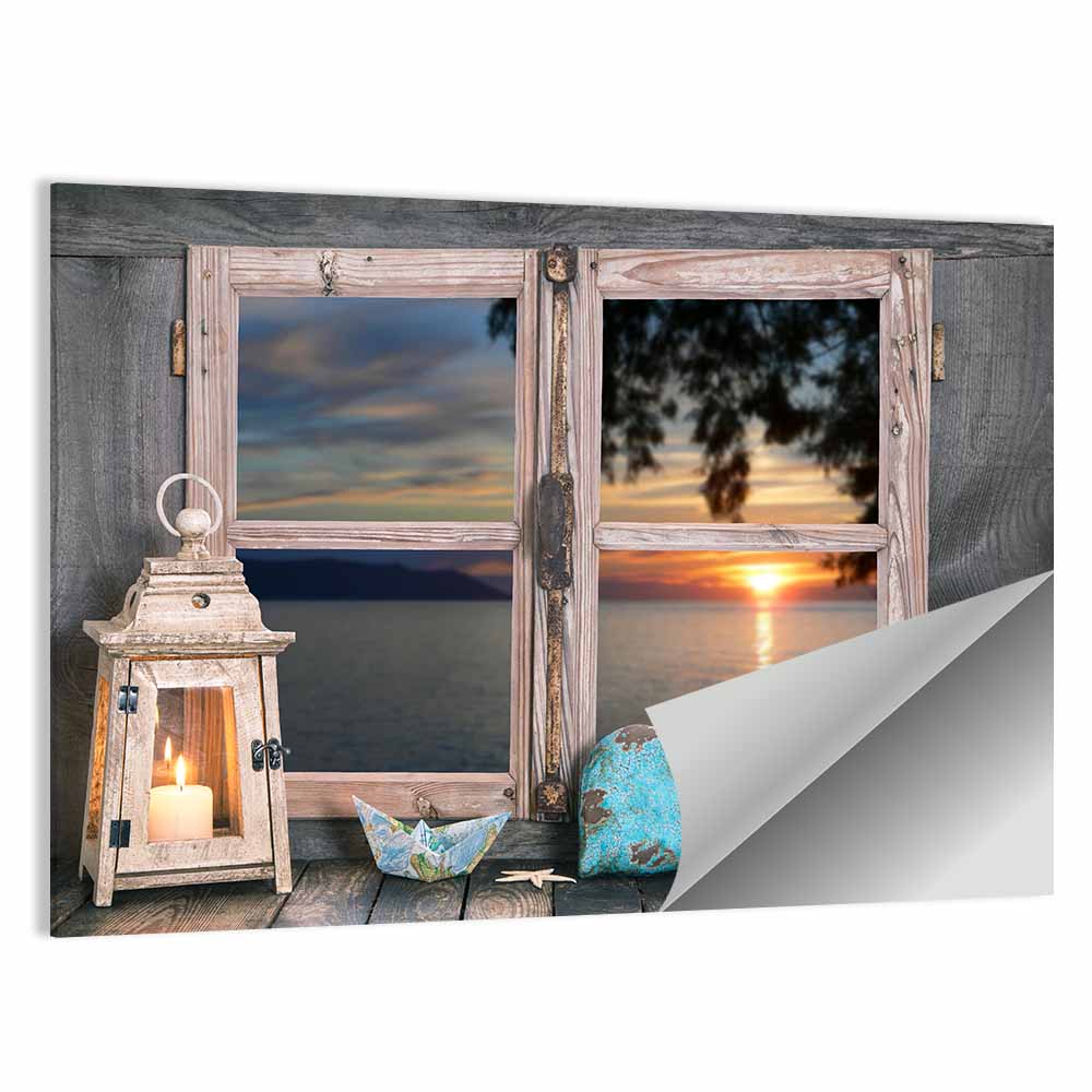 Seaside Sunset Window View Wall Art