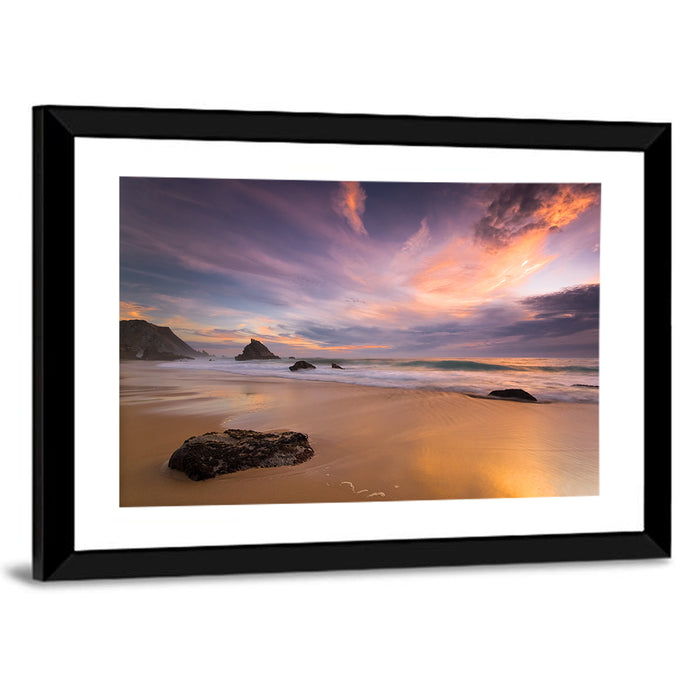 Adraga Beach Sunset Wall Art as a framed print