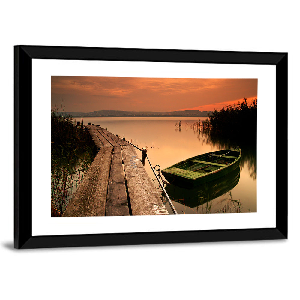 Pier and Rowboat on Lake Balaton Wall Art