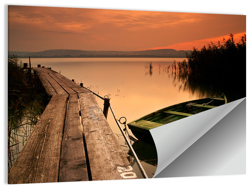 Pier and Rowboat on Lake Balaton Wall Art