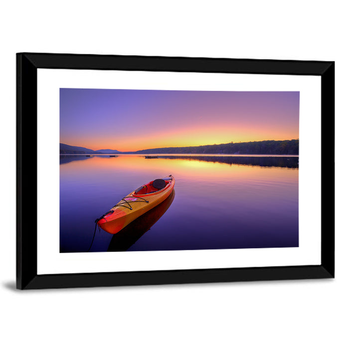 Bright Orange Kayak at Sunset Wall Art as a framed print
