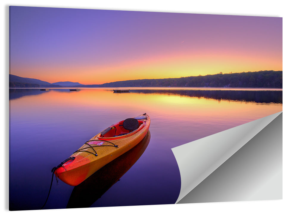 Bright Orange Kayak at Sunset Wall Art