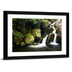 Rainforest Waterfall with Moss Covered Boulders Wall Art