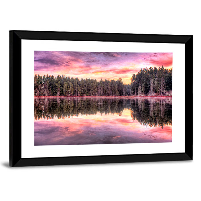 Sunrise Reflection at Forest Lake Wall Art as a framed print
