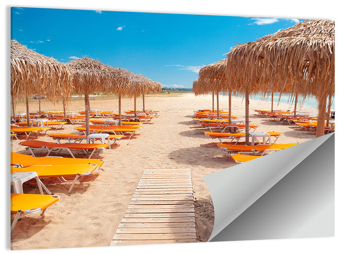 Beach Boardwalk with Orange Loungers Wall Art as a poster print