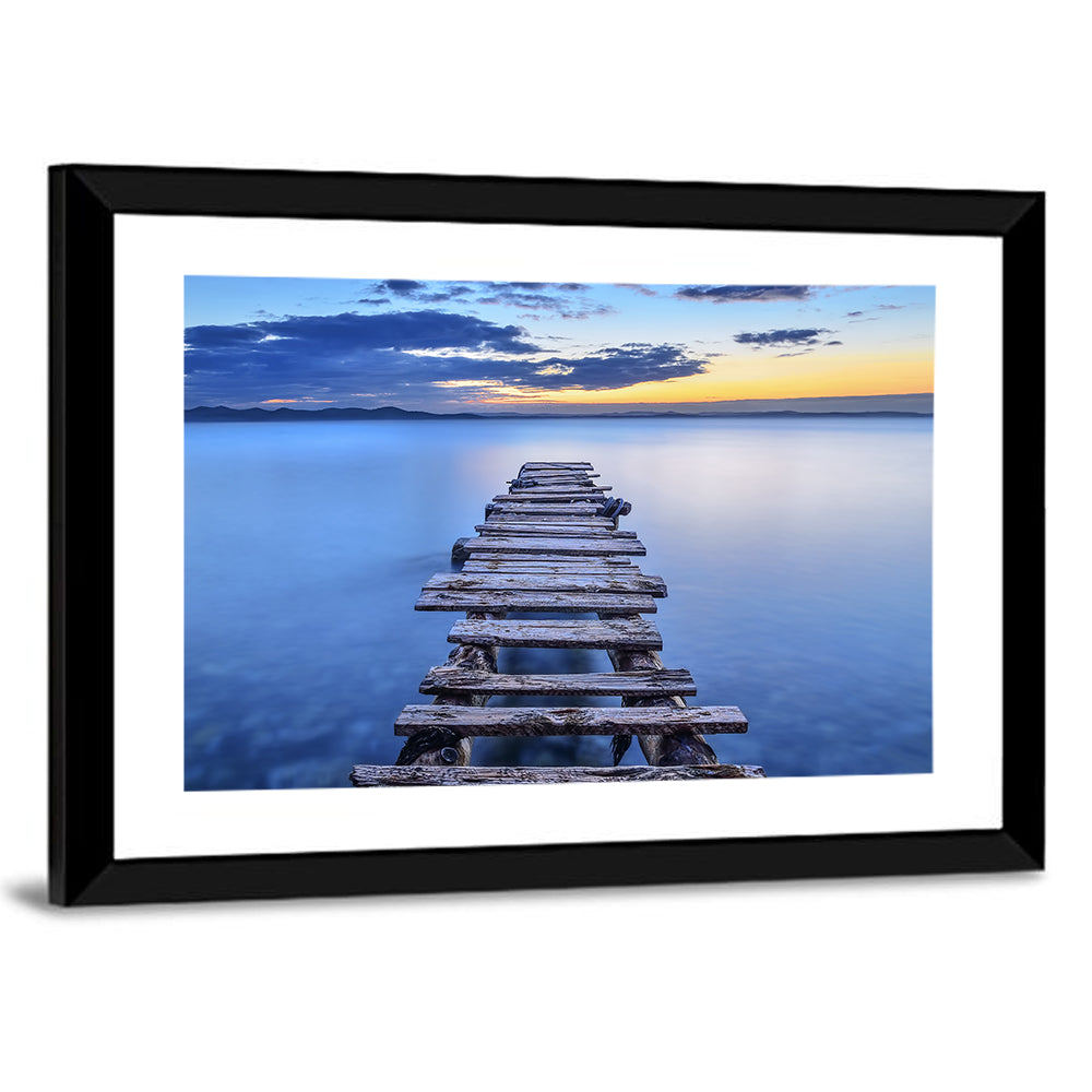 Weathered Lake Pier at Dusk Wall Art