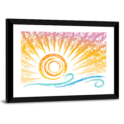 Sun and Waves Illustration Wall Art
