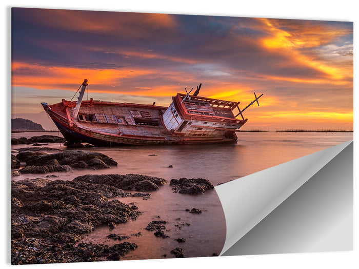 Shipwreck at Sunset Wall Art as a poster print