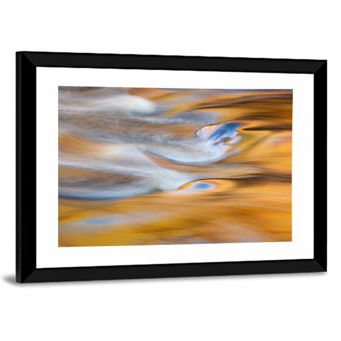 Golden Water Abstraction Wall Art as a framed print