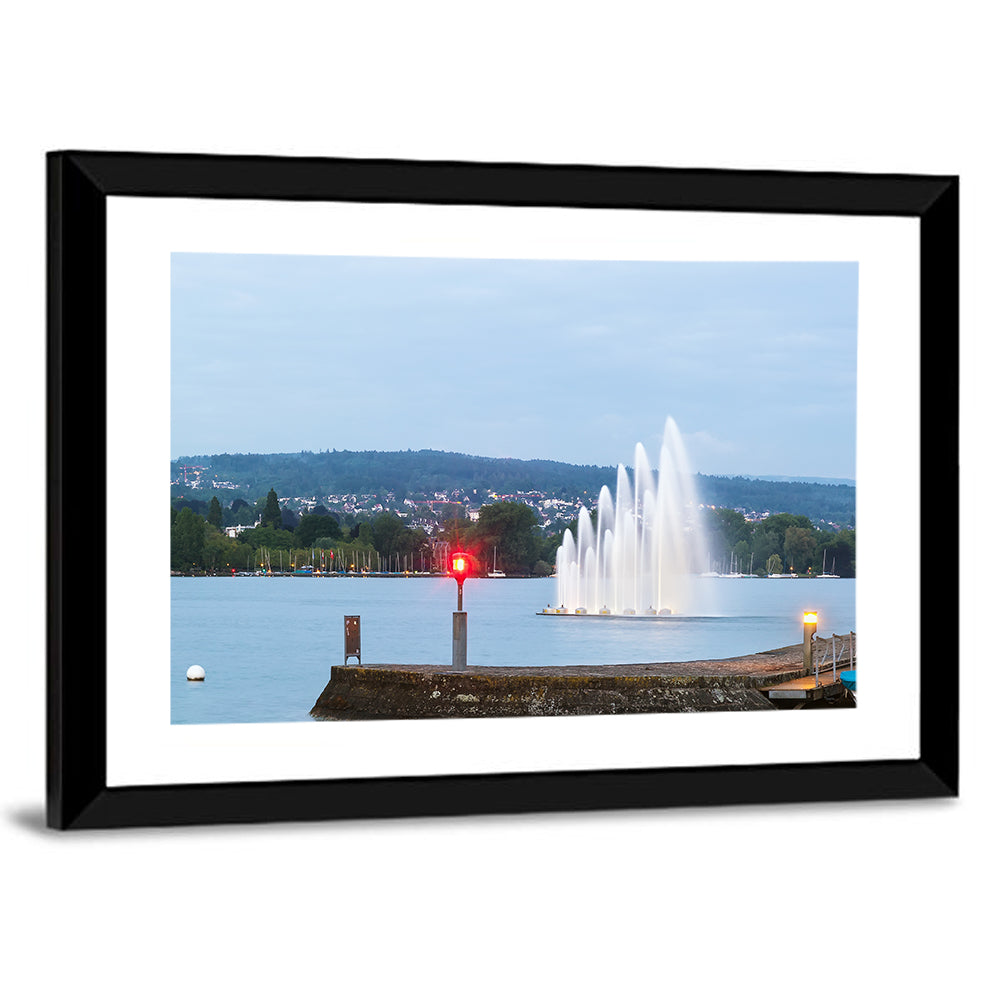 Lake Zurich Fountain at Dusk Wall Art