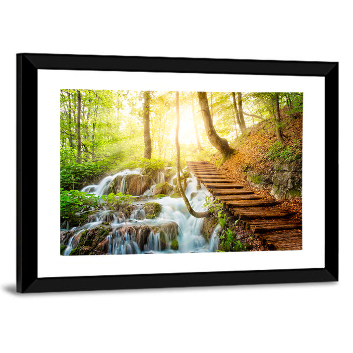 Plitvice Lakes Walkway Wall Art as a framed print