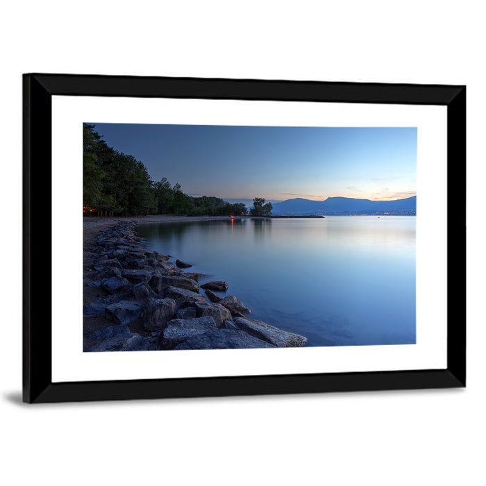 Lake Neuchatel Twilight Wall Art as a framed print