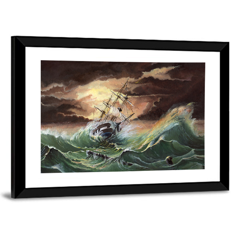 Ship in a Sea Storm Wall Art