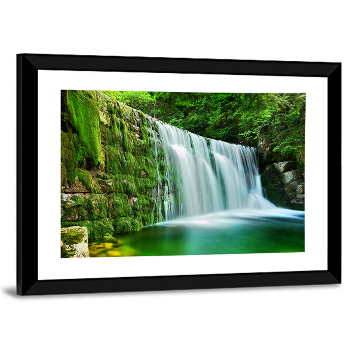 Emerald Lake Cascade Wall Art as a framed print